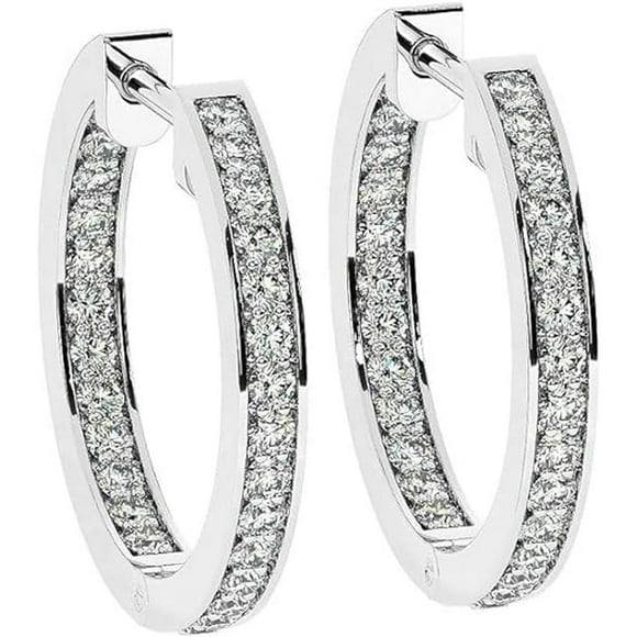 1CT Lab Grown Diamond Pave Set Round Cut Hoop Earrings 18K White Gold Fine Jewelry for Women Gifts
