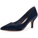 thumbnail image 1 of Zapatos de tacón bajo con estampado de hojas y puntera en punta para mujer Azul 36, 1 of 6