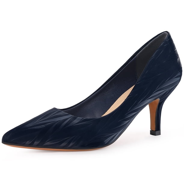 Zapatos de tacón bajo con estampado de hojas y puntera en punta para mujer Azul 36