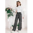 thumbnail image 3 of OYYN Girls Baggy Wide Leg Jeans High Rise Bow Embroidery Straight Pants Casual Fashion Cute with Pockets Grey Jeans Size 13, 3 of 5