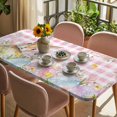 thumbnail image 3 of Easter Table Cloths for 3 Foot Rectangle Tables, Spring Rabbit Eggs Nature Botanicals Pink Plaid Patio Waterproof Elastic Fitted Tablecloths, Washable Rectangular Table Cover for Camping, 3 of 8