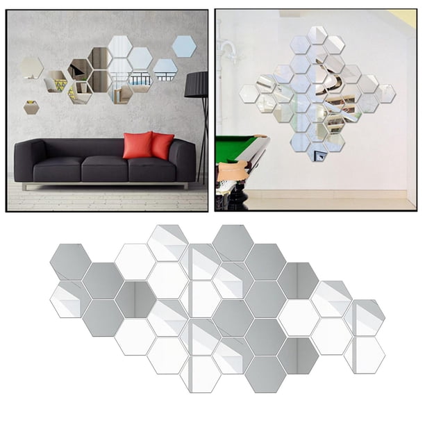 Espejo hexagonal Colco 100 PCS Etiqueta de la pared 3D Acrílico Plata 80x70x40mm