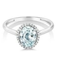 thumbnail image 3 of Gem Stone King 10K White Gold Sky Blue Aquamarine and Diamond Halo Engagement Ring for Women (1.10 Cttw, Gemstone Birthstone) | Size 8, 3 of 6