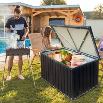161 Gallon Deck Box, Outdoor Metal Storage Box for Patio Furniture Cushions, Garden Tools and Pool Toys with Flexible Divider, Waterproof