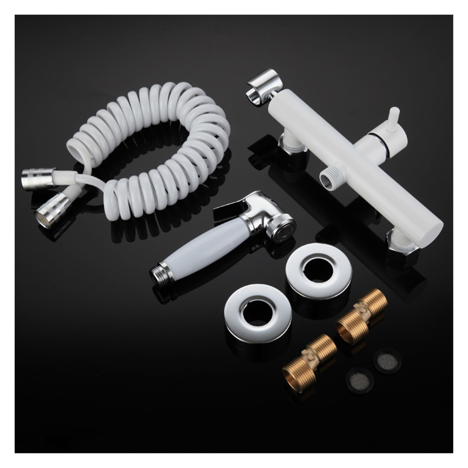 Bidet Faucet Set Hot and Cold White Chrome Toilet Corner Valve Hand held Hygienic Shower Head Wash Car Pet Sprayer Airbrush Tap