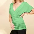 thumbnail image 4 of Hauts pour Femmes, Chemises à Manches Courtes Col en V Blouse Froncée Tunique Basique Décontractée, 4 of 6