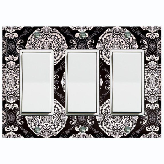 Metal Light Switch Plate Cover Mandala Black White Floral Pattern Damask MDL073