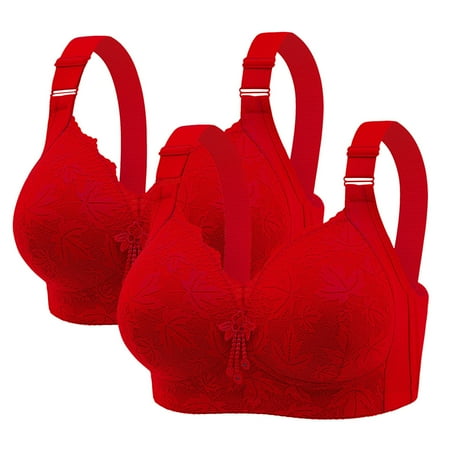 Gnurob Women Lace Sexy Bra Full-Coverage Lace Brassiere with No Underwire Cups Push Up Bralettes Beauty Back Smoothing Bras Adjustable Straps Underwear  2PC Clearance Saving Red 44