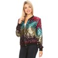 thumbnail image 3 of Fashion Womens Sequin Long Sleeve Front Zip Jacket with Ribbed Cuffs, 3 of 9