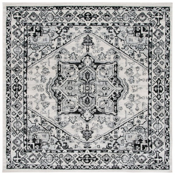 SAFAVIEH Tulum Rylie Traditional Area Rug, 6'7" x 6'7" Square, Ivory/Black