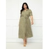 ELOQUII Elements Women's Plus Size Dot Print Button-Down Maxi Dress