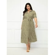 ELOQUII Elements Women's Plus Size Dot Print Button-Down Maxi Dress