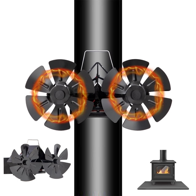Fireplace Fan Double Head 12 Blade Furnace Fan Wall Mounted Unpowered Operation