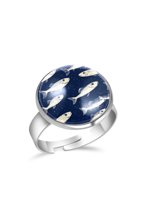 Ocean Fish Pattern Stainless Steel Rings for Women, Open Adjustable Ring Promise Ring Jewelry Gifts