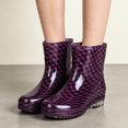 thumbnail image 4 of EKVAHL Women's Waterproof Rubber Rain Boots Non‑Slip Ankle Booties Polka Dot Printed Pull‑On Short Boots for Farming Boating Outdoor Rainy Day Purple, 4 of 6