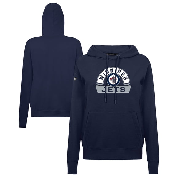 Women's Levelwear Navy Winnipeg Jets Adorn Banner Arch Pullover Hoodie