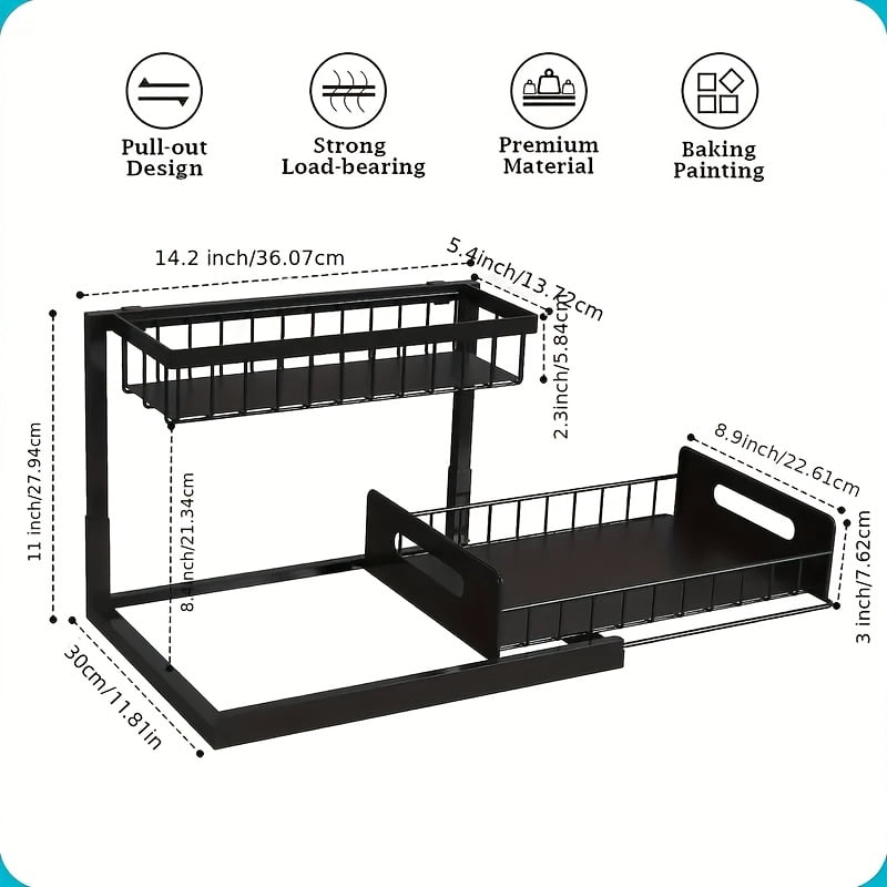 2 Pack Under Sink Organizer Pull Out, 2 Tier Slide Out Cabinet Storage Shelf for Kitchen Bathroom Sink Cabinet