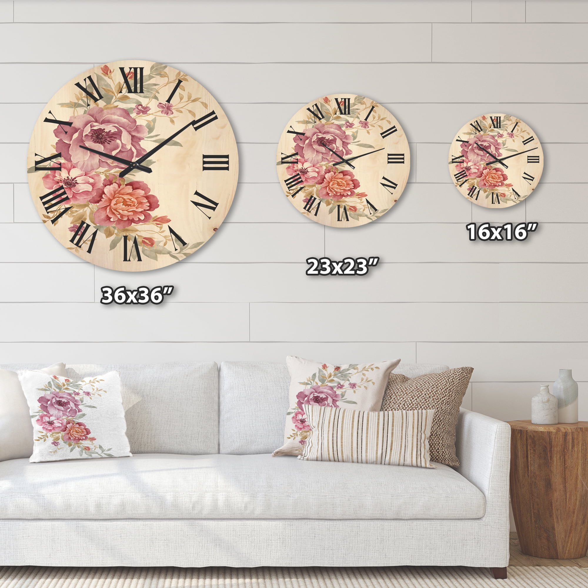 Designart 'Bouquet of Purple and Pink Flowers III' Farmhouse Wood Wall Clock