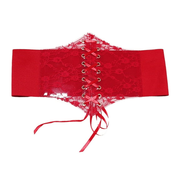 Women's Transparent Lace Up Wide Corset Belt with Crochet Petal Design for Dresses and Fashion Outfits