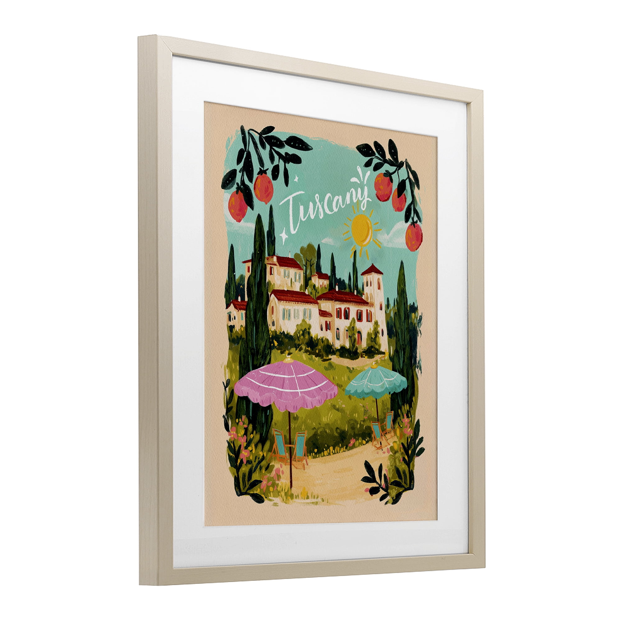 Fruit Bordered Tuscany Birch Framed Print Under Glass, design by Yen