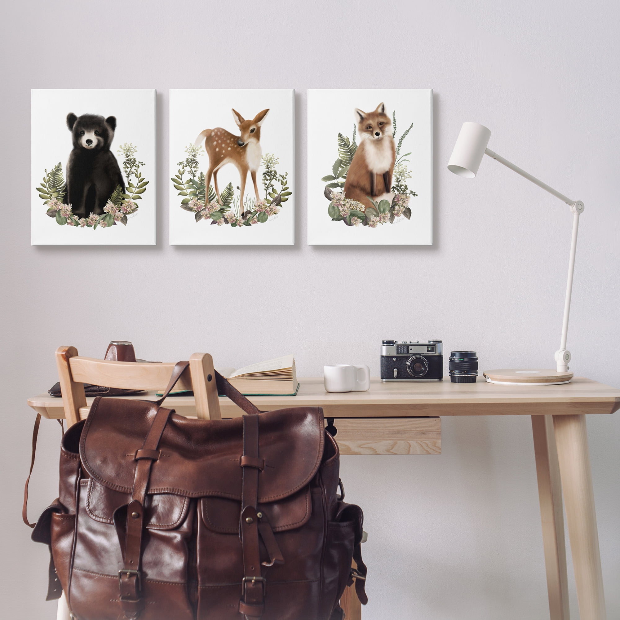 Stupell Industries Floral Woodland Animals Animals & Insects Painting Gallery Wrapped Canvas Art Print Wall Art, 16 x 20, Set of 3
