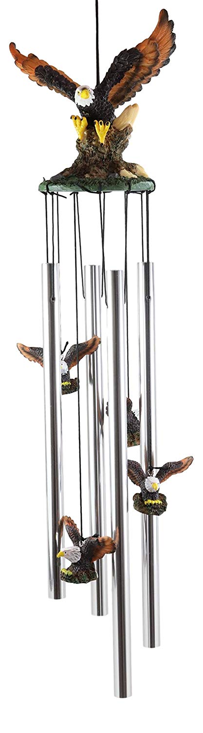 Ebros Colorful American Bald Eagle Spreading Out Its Wings Relaxing Wind Chime