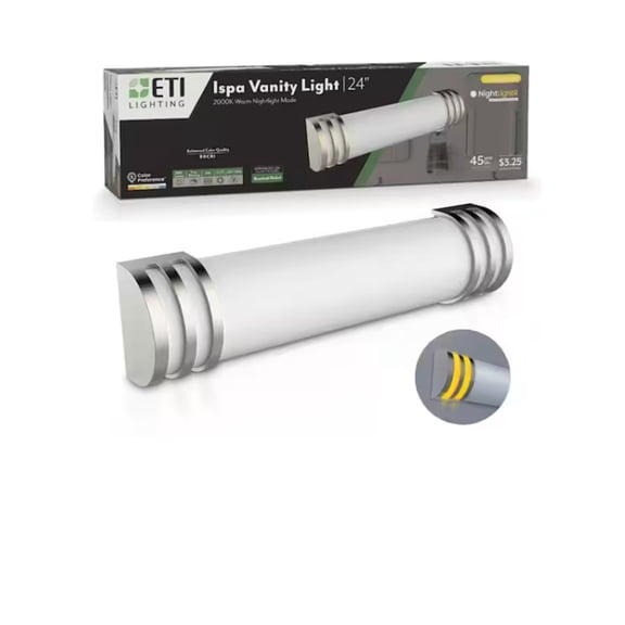 ETI 24” Ispa Vanity Light with NightLightR™ Brushed Nickel, 1800 Lumen, 5CCT Color Preference, 90 CRI, 120-Volt, C06008301A