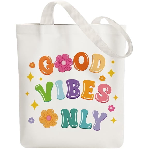 Canvas Tote Bag Color Boho Letter Reusable Cotton Bag for Women Durable Cloth Shoulder Bags with Zipper Pockets for Shopping Vacation Work Gym diy