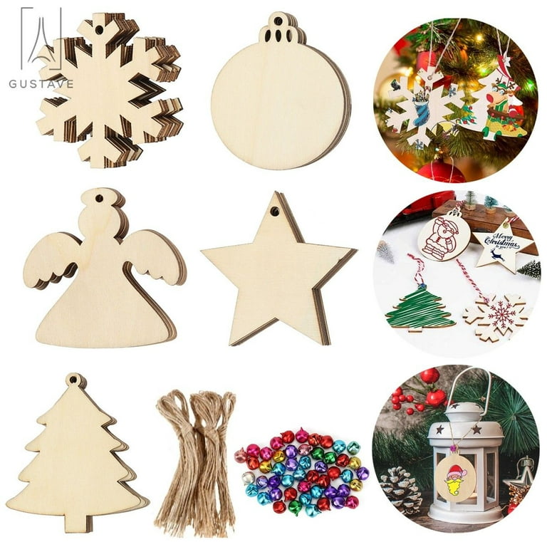 50pcs Wooden Slices DIY Christmas Ornaments Unfinished Predrilled