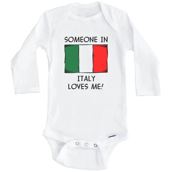 Someone In Italy Loves Me Italian Flag One Piece Baby Bodysuit (Long Sleeve), 0-3 Months White