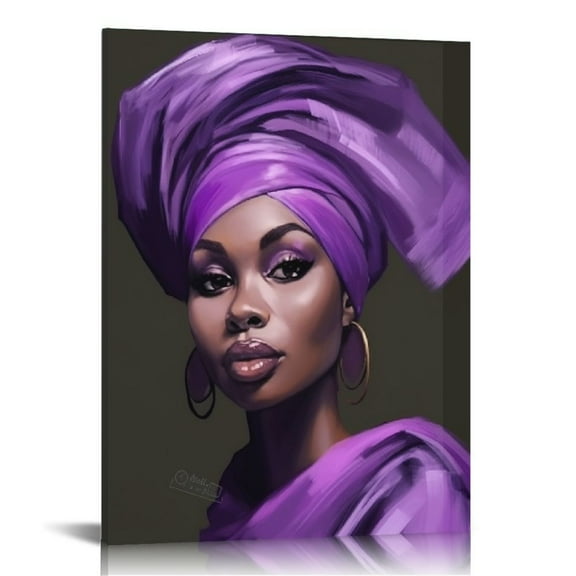 EastSmooth  African American Women Canvas Wall Art, Beauty Black Woman Purple Hair Canvas Art, Abstract Minimalist Painting Wall Decor for Living Room Bedroom Bathroom Home Decor Ready to Hanging