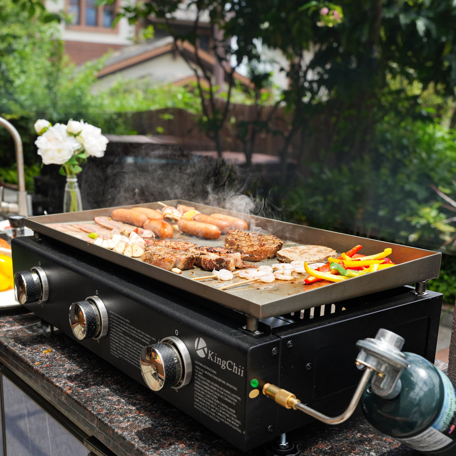 KingChii 3-Burner 27" Propane Griddle Grill for Camping, Backyard