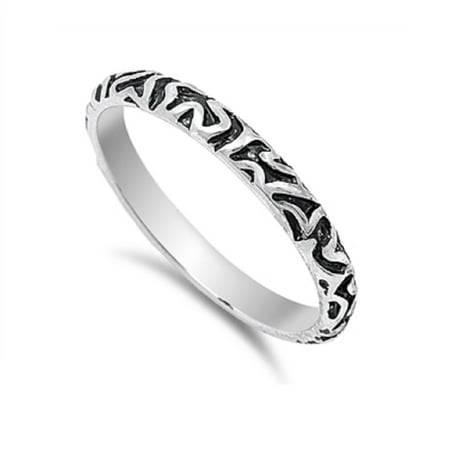 Tribal Pewter Rings - 925 Sterling Silver Tribal Print Ring Size 10