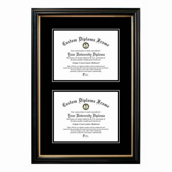 Campus Images PBGTBB01DD-8511 8.5 x 11 in. Double Degree Petite Black Gold Trim Certificate Frame with Double Black Mats