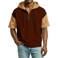 thumbnail image 5 of Men's Casual Color Block Hooded Zipper Neck Short Sleeve Sweatshirt, Sporty Top for Spring and Summer Outdoor,Coffee,2XL, 5 of 7