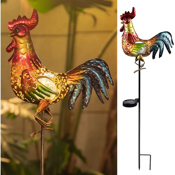 ANHXN Rooster Solar Lights Outdoor Decorative Garden Statue Gifts for Chicken Lovers Women Mother Metal Yard Art for Lawn