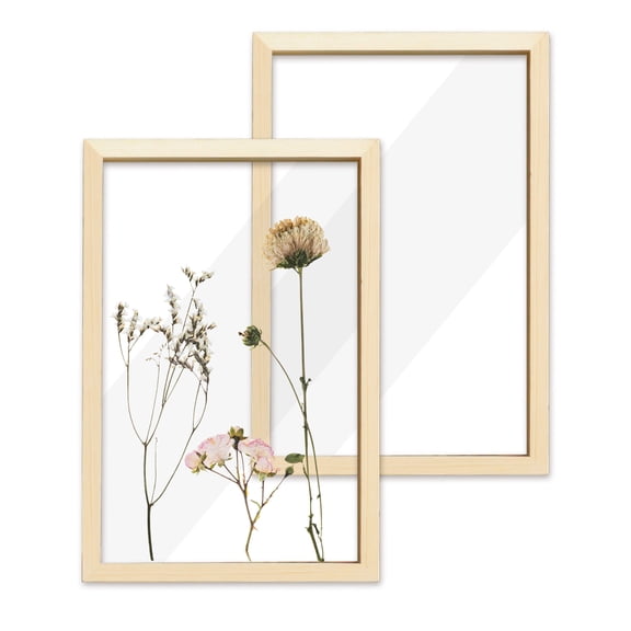 2 Pieces 7.8" x 11.8" Wooden Dried Pressed Flower Frames, Clear Double Acrylic Photo Picture Frames, Floating Pressed Flower Shadow Box Display for Plant Specimen Tabletop & Wall Decor