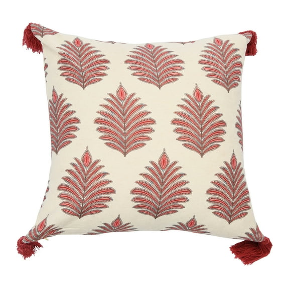 Creative Co-Op Square Fern Frond Pillow Cover with Tassels
