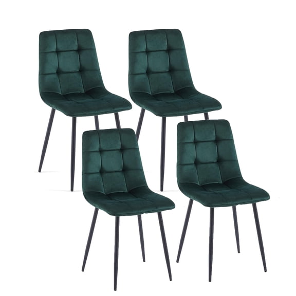 SHGJ&SOFT Velvet Dining Chairs Set of 4, Mid Century Modern Upholstered Fabric Chairs with Metal Legs Adjustable Pads for Kitchen Living Room Dining Room. (GREEN, 4PC)