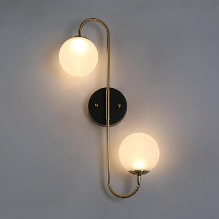 

WEISANTIQ LED Wall Sconces 2-Light Modern Gold and Black Wall Light Fixture with Frosted Glass Globe for Bedroom Living Room Bathroom 3045K 770LM