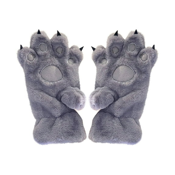 Grey Grey Cute Animal Paw Gloves Full Finger Plush Warm Winter Hand Protection For Cold Weather Outdoor Activities Gift For Kids 8X4Inch