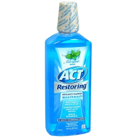 ACT Restoring Anticavity Fluoride Mouthwash Cool Splash Mint 18 oz (Pack of 6)
