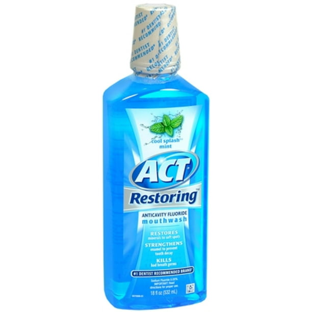 ACT Restoring Anticavity Fluoride Mouthwash Cool Splash Mint 18 oz (Pack of...