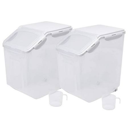 UPC: 0860005491940 | HANAMYA 30 LB Rice Storage Container with Measuring Cup BPA free For Rice / Grain / Pet Food / Flour 2 count Clear & White