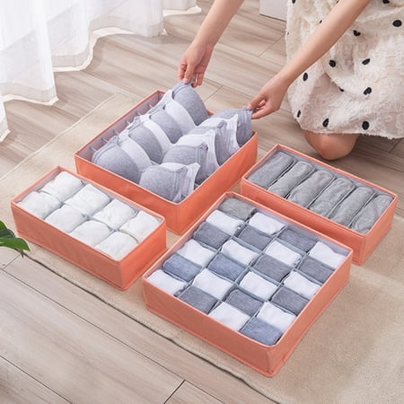 

Huaai Home Textile Storage Linen 7 Lattice Finishing Box Underwear Bra Storage Box Folding Storage Bag Washable Watermelon Red