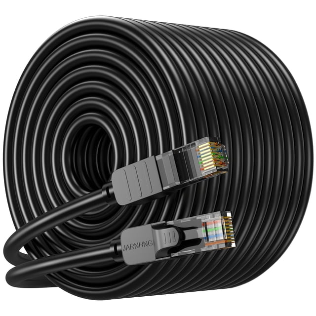 Cable Ethernet JARNHNG Cat 6, 200 pies, 10 Gbps, interior/exterior, negro