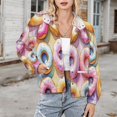 thumbnail image 3 of Jackets for Women Winter Coat Jackets Flannel Stand Collar Jacket(Colorful Glazed Donuts Pattern,Size:S-4XL), 3 of 7