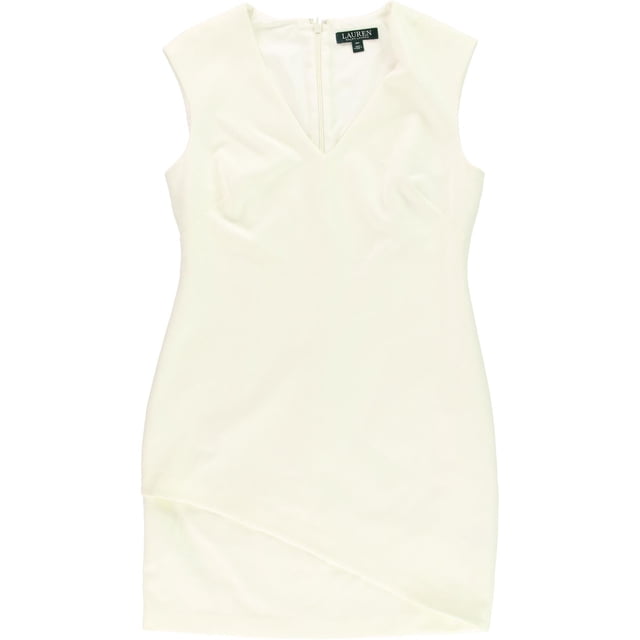 Ralph Lauren Vestido de vaina de crepé elástico pequeño para mujer, blanco roto, 12P