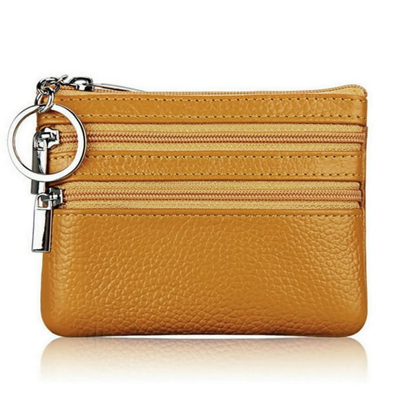 HeroNeo Women Men Leather Coin Purse Card Wallet Clutch Double Zipper Small Change Bag