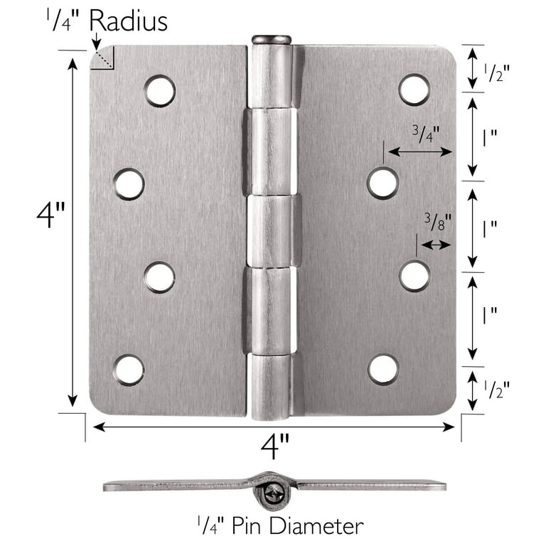 (3-Pack) 4 in. x 4 in. x 1/4 in. Radius Brushed Nickel Ball Bearing Butt Hinge (3-Pack) 4 in. x 4 in. x 1/4 in. Radius Brushed Nickel Ball Bearing Butt Hinge